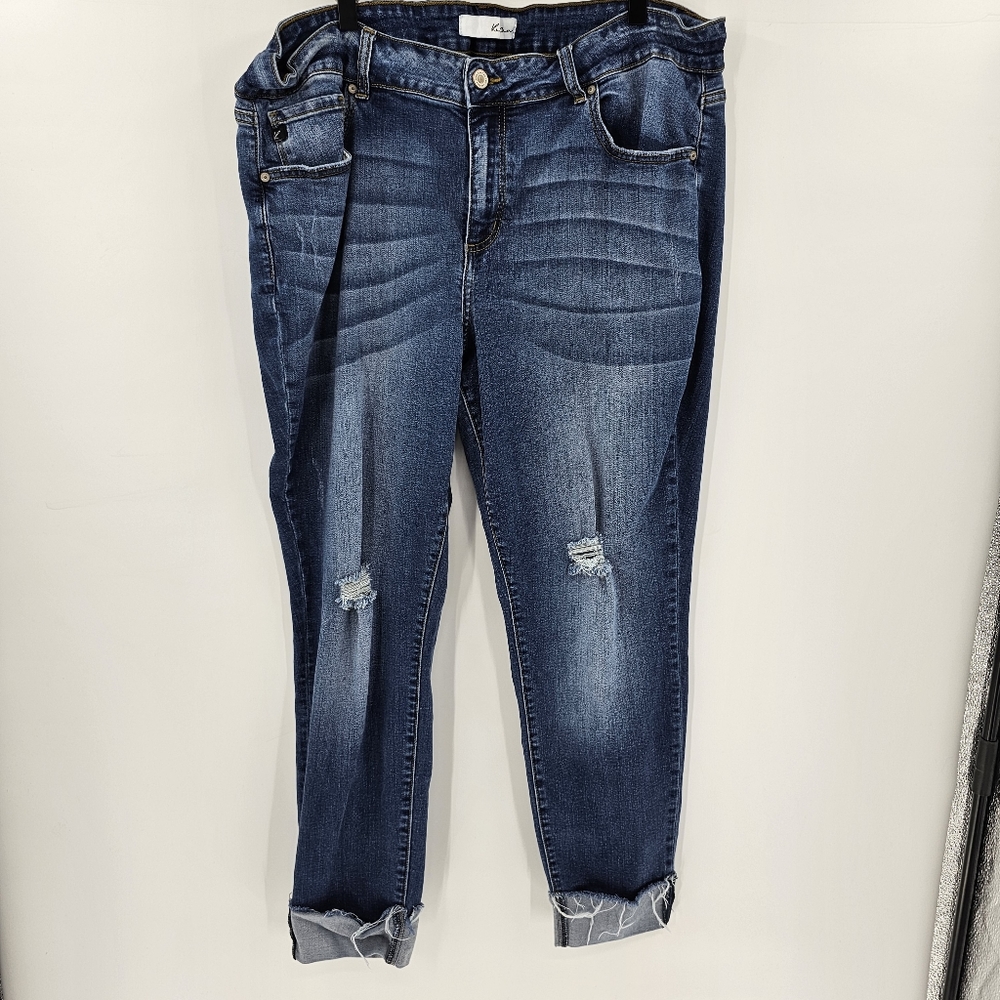 Kancan 22 jeans skinny straight raw hem distressed knees